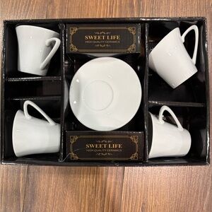 Sweet Life White Ceramic Espresso Cup & Saucer Set